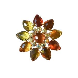2000 Joan Rivers Red Yellow Orange Lucite Rhinestone AB Flower Pin Brooch
